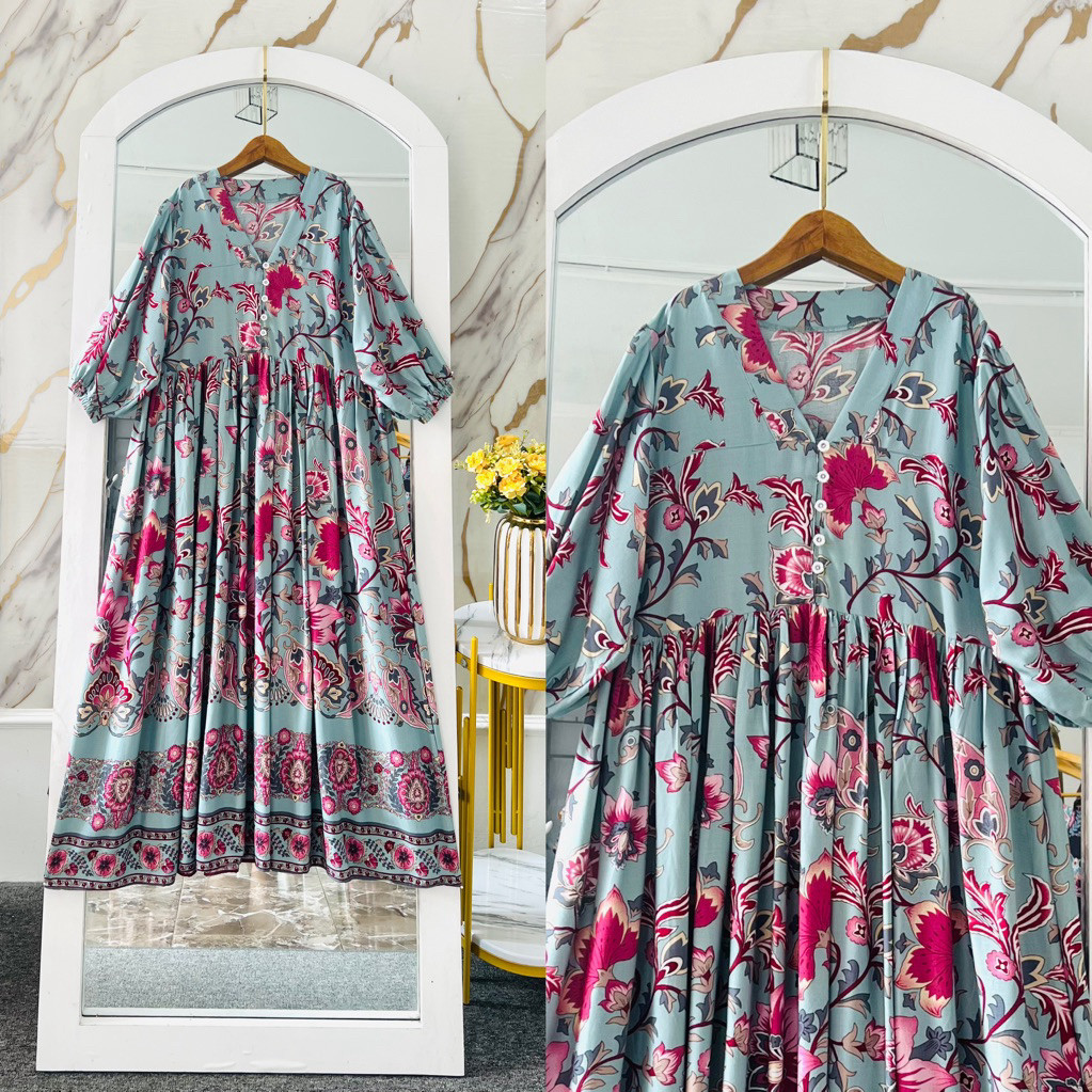 LAVONNE.STORE Midi Yulia Rayon Premium Motif Bunga-Bunga