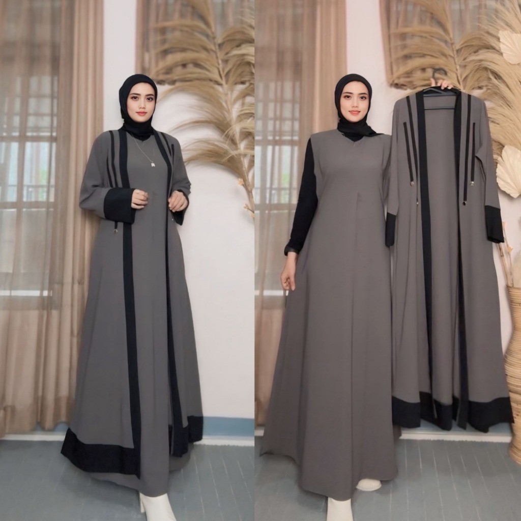 BJP - Set Abaya Outer Dan Inner Muslim Gamis Wanita Lebaran Dewasa Remaja Lembut TERBARU