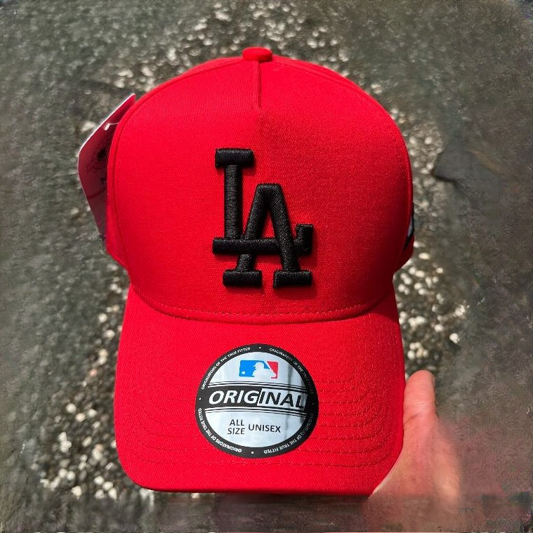 Best Seller Topi Semi Original Logo LA Bordir Timbul - Full Tag MLB - cod Warana Merah