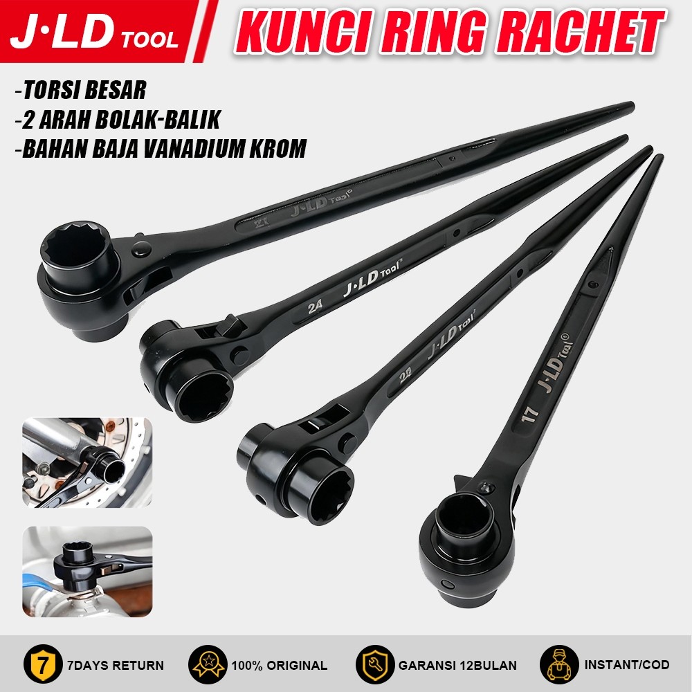JLD Kunci Ring Rachet Skafolding Torsi 2 Arah Bolak-Balik Rachet Torsi Torque Kombinasi 17mm-27mm