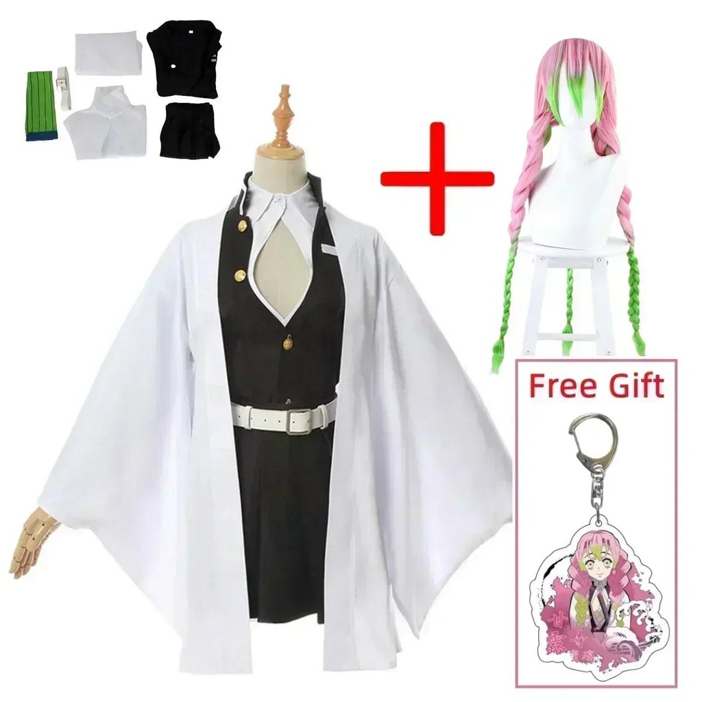 Anime Kanroji Mitsuri Cosplay Kostuum Kimetsu No Yaiba Kostuum Kimono Uniform Kanroji Mitsuri Pruik 
