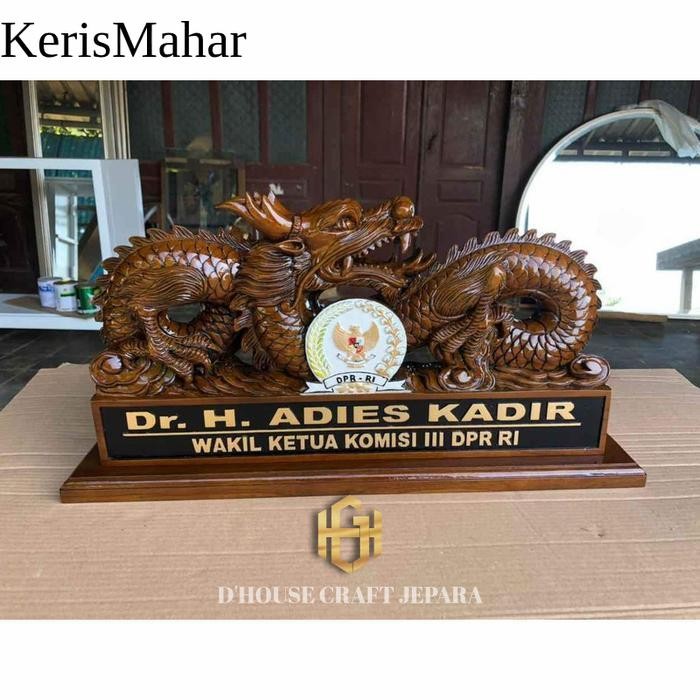 Papan Nama Meja Kantor Ukir Naga Terbaru Kayu Kayu Keras KH5