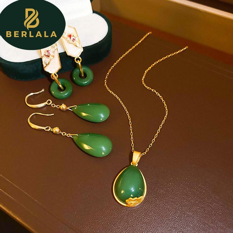 Berlala Fashion Jewelry Set Perhiasan Wanita Bentuk Labu Seri Giok | Accessories Kalung, Anting Giok