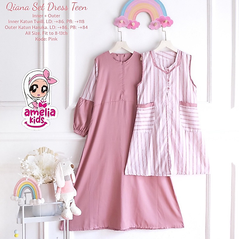 Gamis Muslim Anak Model Terbaru Qiana Set Dress Teen Gamis Anak Remaja Tanggung Model Kekinian Set D