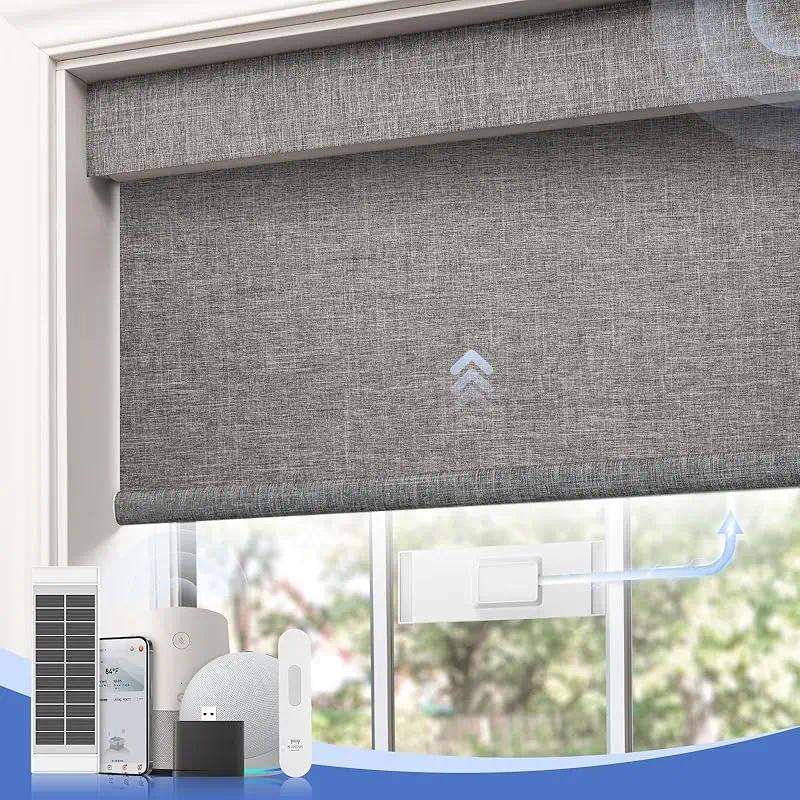 Modern Square Cassette Wrapped Fabric 100% Blackout Solar Panel Connect Intelligent Device Motorized