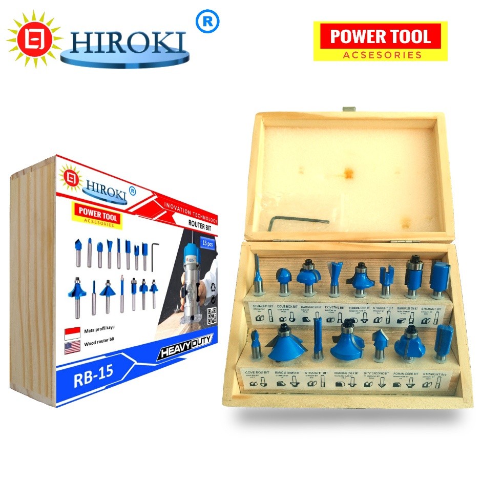 AUPSHOP HIROKI POWER TOOLS ACSESORIES Mata Profil Set Lengkap Hiroki Wood Router Bit Trimmer Bits Va