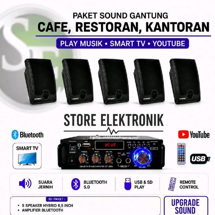 Paket 5 Speaker Mini Pakai Di Ruangan,cafe,Restoran,Ampli Bluetooth