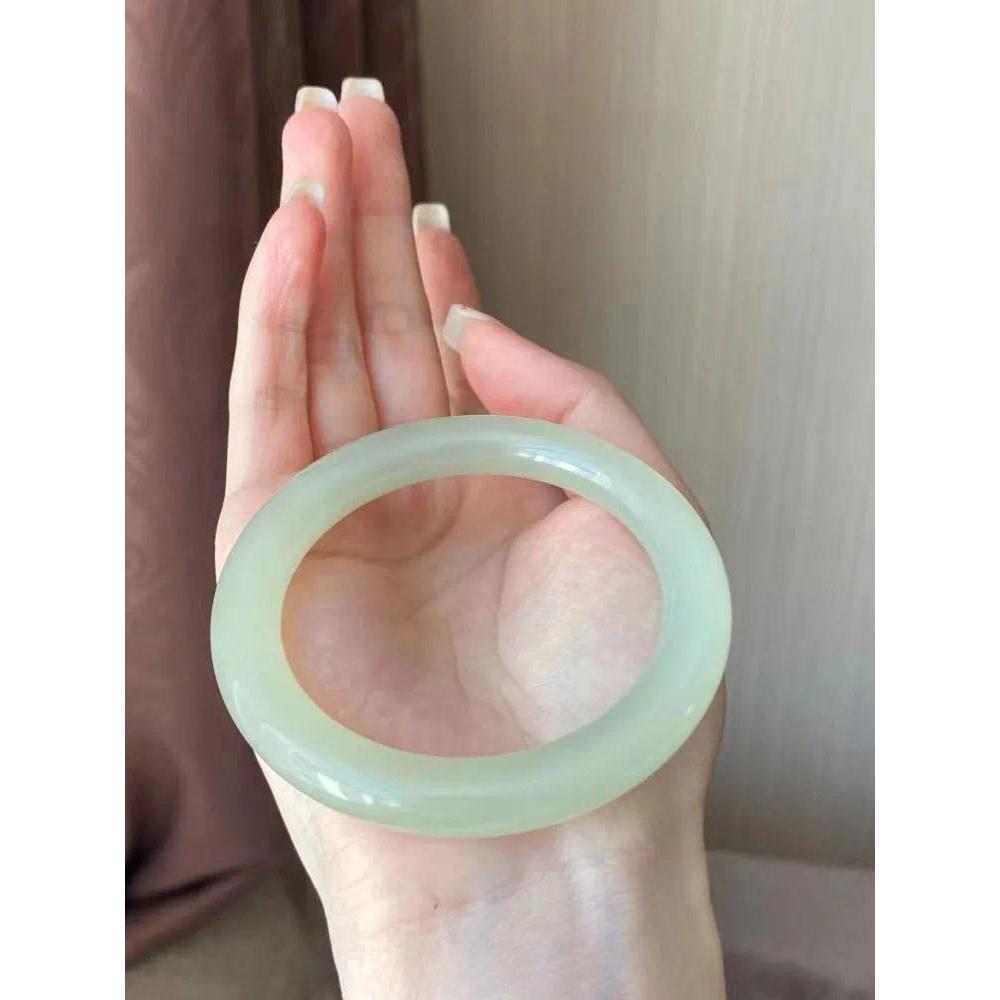 Myanmar jadeite bracelet women's clear water fat round bar jadeite jade bracelet ice blue and white 