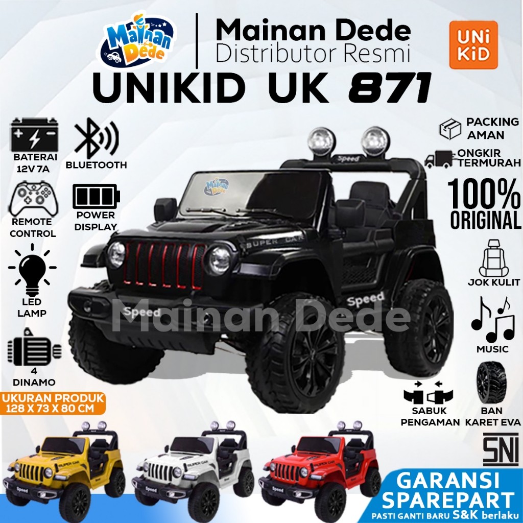Mainan Mobil Aki Anak Jeep Rubicon Unikid UK 871 UK871 Ban Karet Jok Kulit