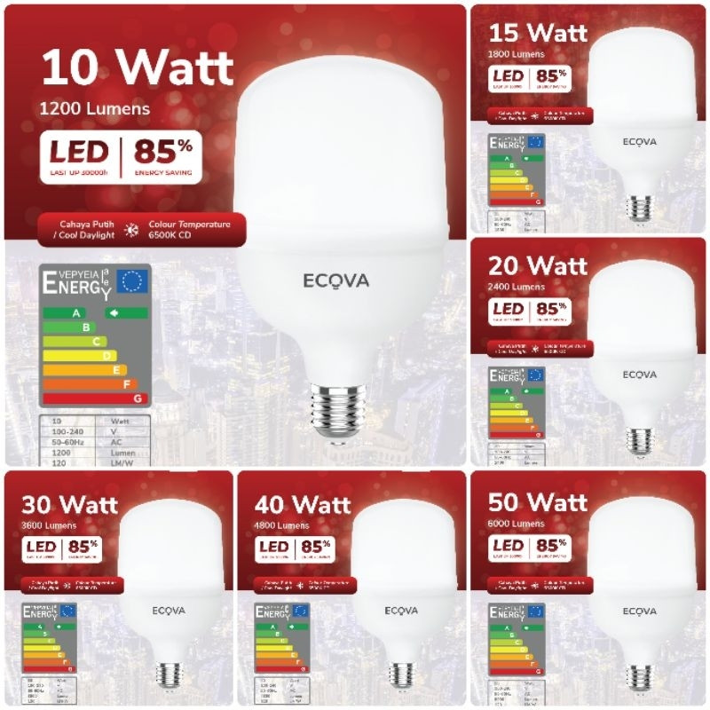 Lampu / Bohlam ECOVA 30 Watt | 40 Watt