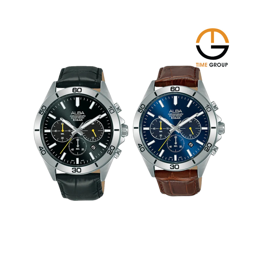 JAM TANGAN PRIA ALBA AT3H31 AT3H33 CHRONOGRAPH LEATHER STRAP ORIGINAL