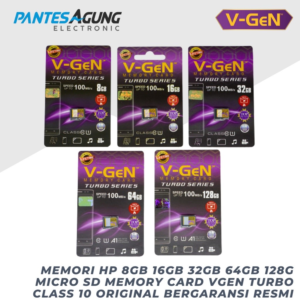 MEMORI HP 8GB 16GB 32GB 64GB 128G MICRO SD MEMORY CARD VGEN TURBO Class 10 ORIGINAL BERGARANSI RESMI