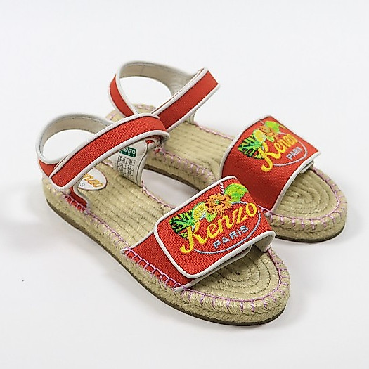 KENZO TEEN RED EMBROIDERED CANVAS SANDAL