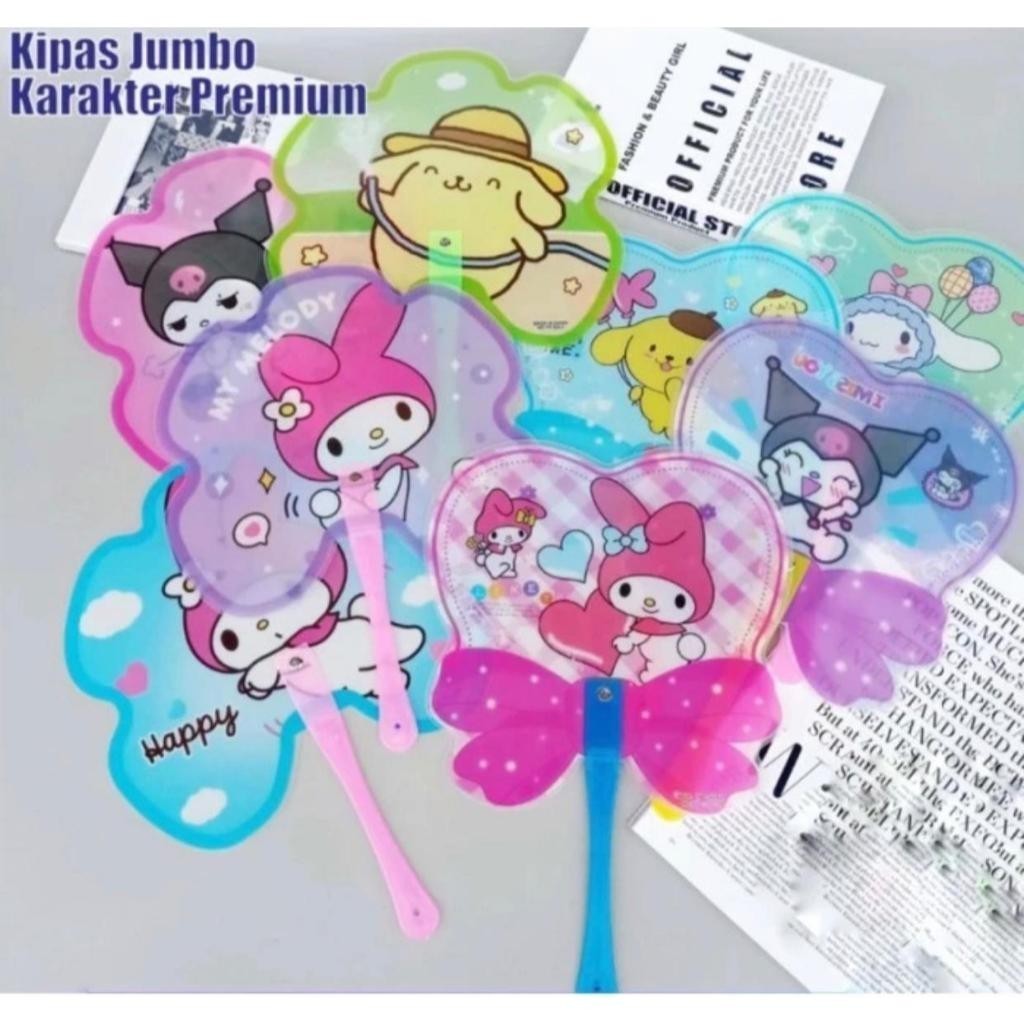 (PERLUSIN 12 PCS) KIPAS TANGAN JUMBO KARAKTER SANRIO LUCU / KIPAS TANGAN BESAR