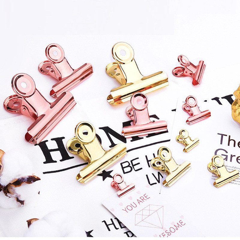 

500Pcs/Lot Rose Gold Round Metal Grip Clips Rose Gold Bulldog Clip Stainless Steel Ticket Paper Clip For Tags Bags Office