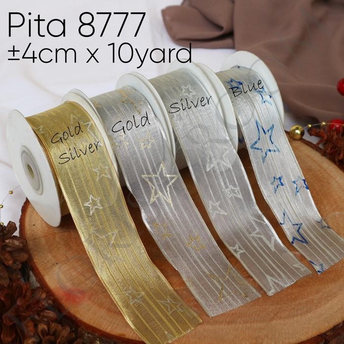 

Pita 8777 ±4cm x 10 Yard - Pita Gold -Christmas Ribbon Hiasan natal - Silver