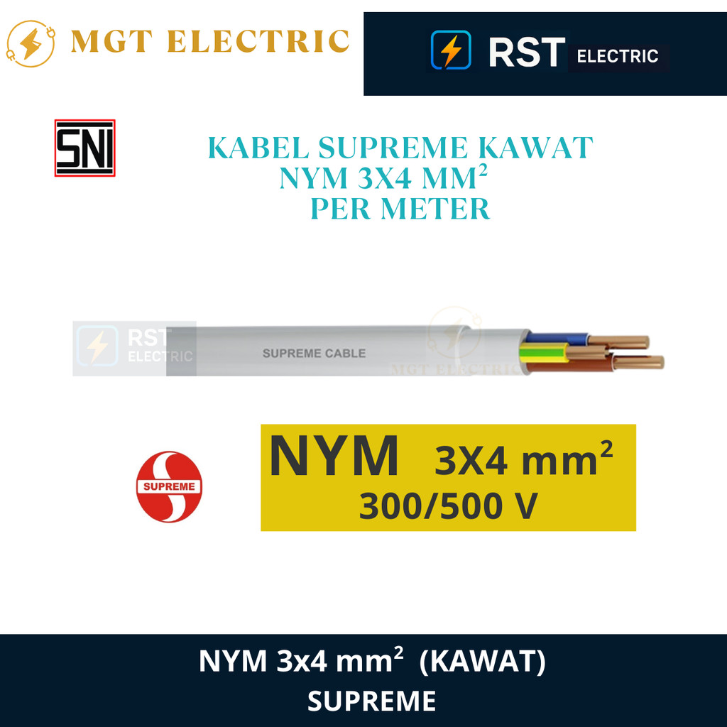 SUPREME NYM 3x4MM METERAN / KABEL KAWAT PUTIH INDOOR NYM SUPREME NYM 3x4 MM ECERAN / KABEL KAWAT LID