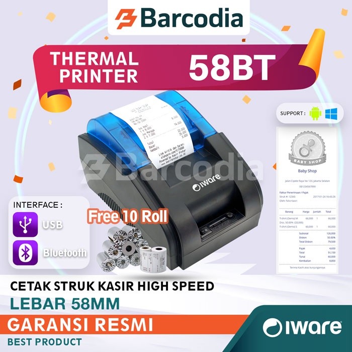 

Barcodia Printer Bluetooth Iware C58BT Free 10 Roll Kertas