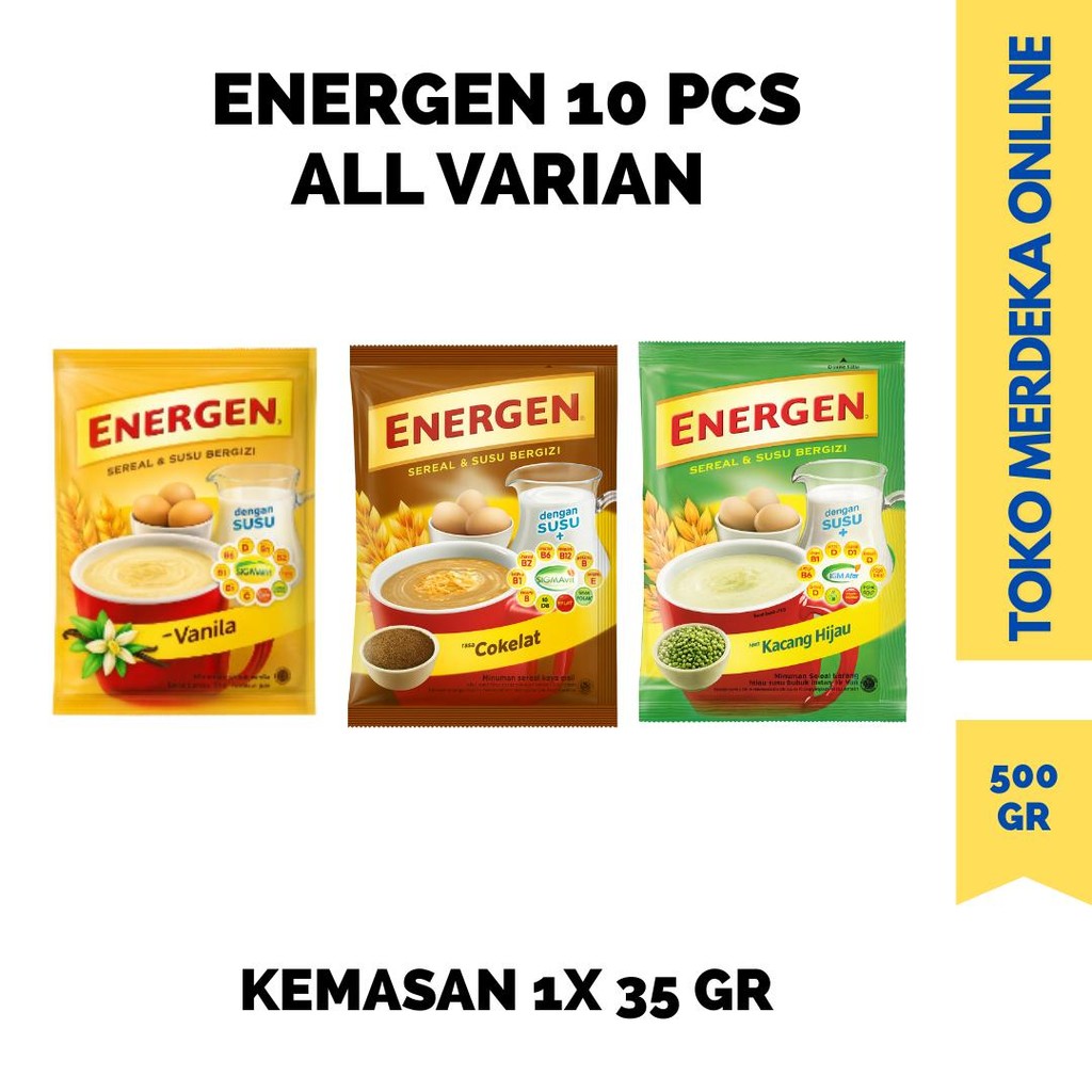 

ENERGEN SEREAL 35 GR ALL VARIAN COKELAT KACANG HIJAU VANILA