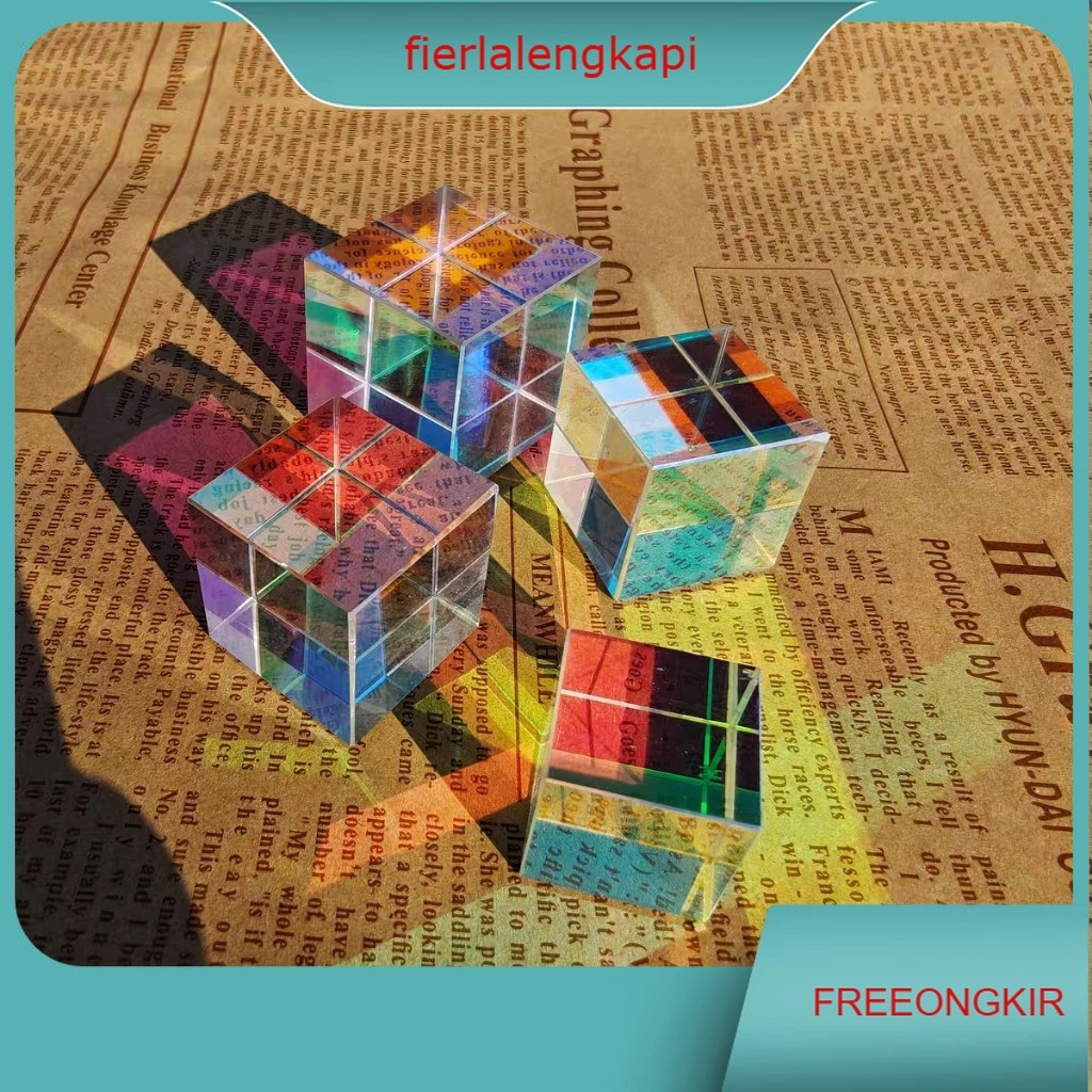 Prisma Kubus Pelangi Dekorasi Meja Prisma Pengurai Cahaya Six Sided Brigh light Bright Light Cube Hi