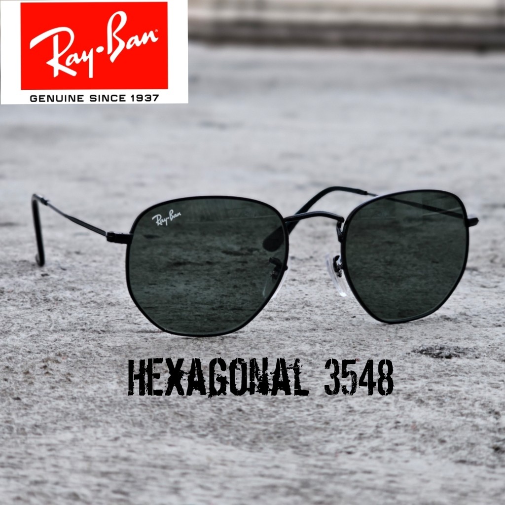 Kacamata Hitam Rayban hexagonal 3548 lens kaca uv protection
