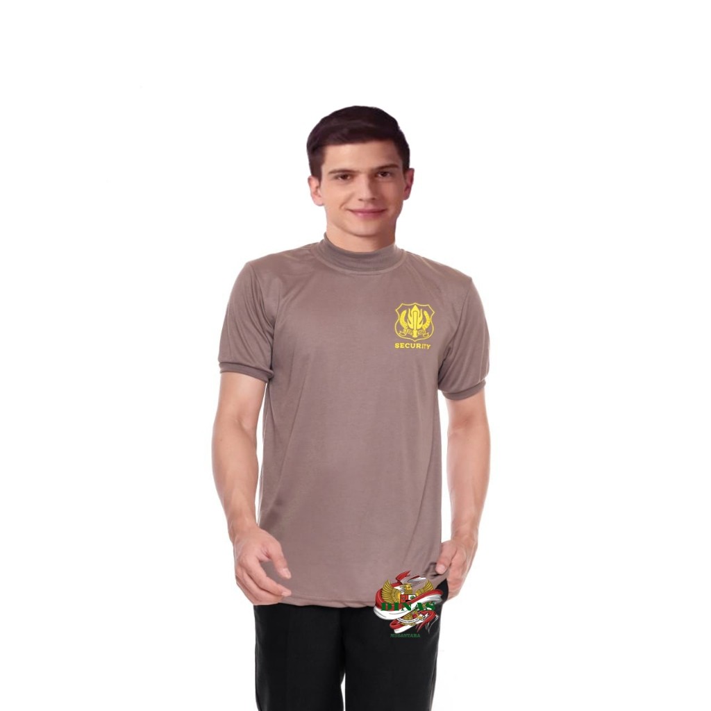 kaos secutity satpam  coklat kerah tinggi& pendek