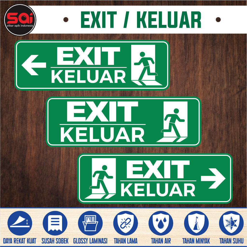

stiker vinyl anti air JALUR EVAKUASI EXIT / KELUAR KANAN KIRI laminasi glossy