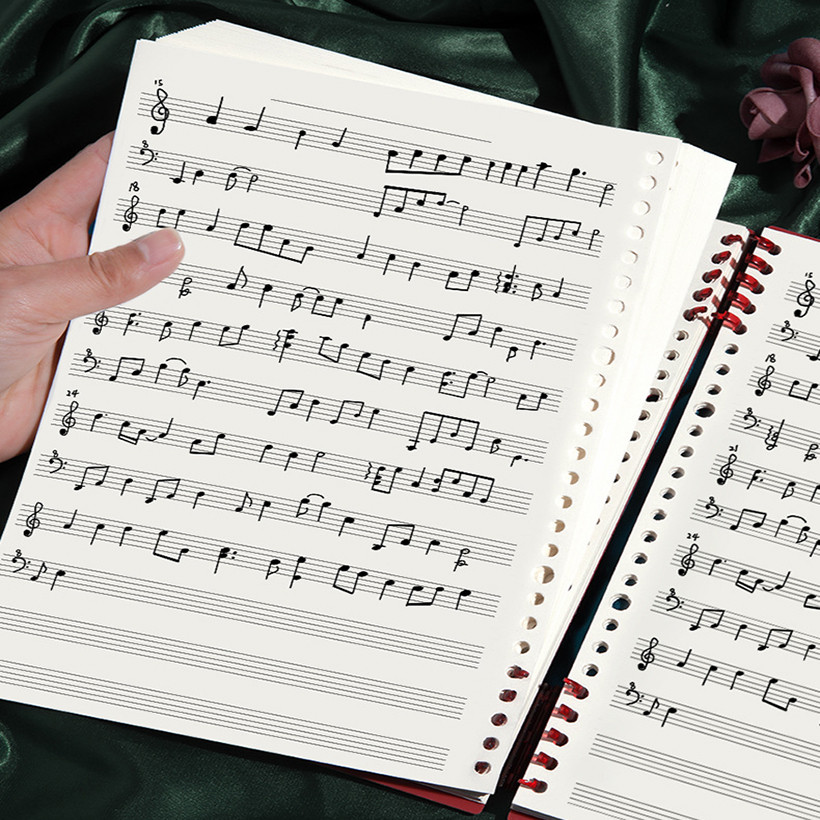 

60-Sheet B5 Music Notation Notebook - Reusable Loose-Leaf Staff Paper, Double-Sided Exercise Book for Musicians & Composers
