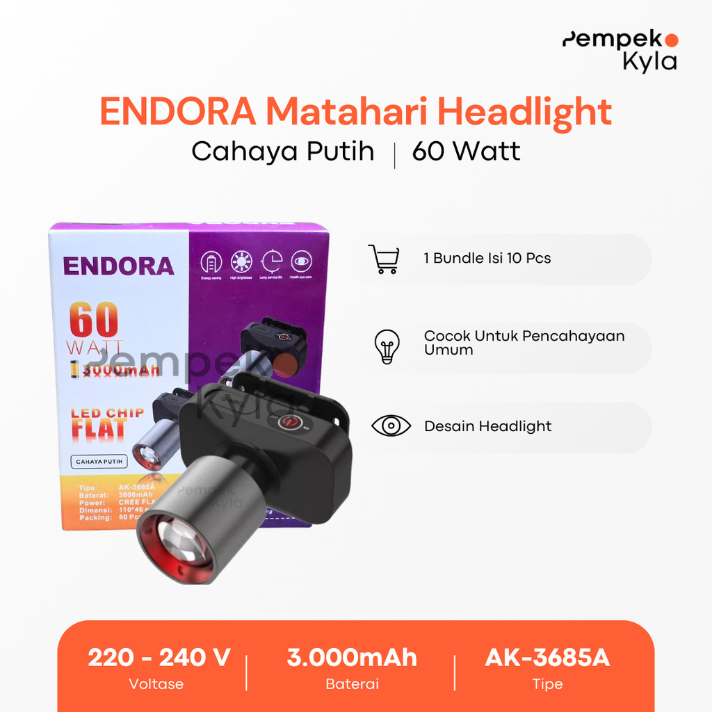 Lampu  Zoom ENDORA  Headlight 60W LED CHIP 3000 mAh
