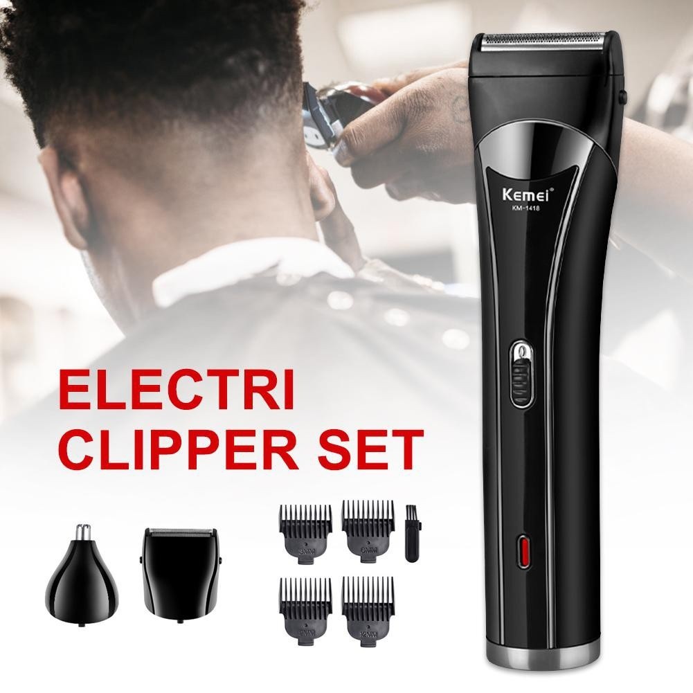 HOPE STORE - Mesin Alat Cukur Sistem Charger Cukur Rambut Kumis Jenggot - Kemei KM 1418 3IN1 [ Varia