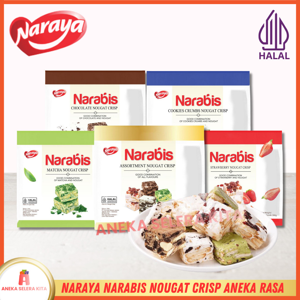 

Naraya Narabis Rasa Chocolate Strawberry Matcha Cookies Cream Assortment Nougat Crisp Halal 200gr