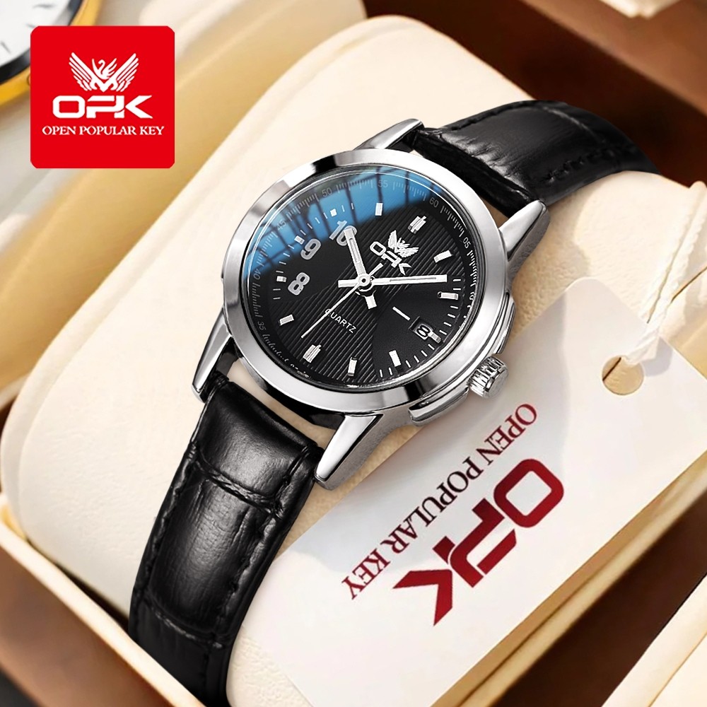 OPK Jam Tangan Wanita Anti Air Original Kulit Luminous Terbaru 2025 Luxury Kalender Model 6021