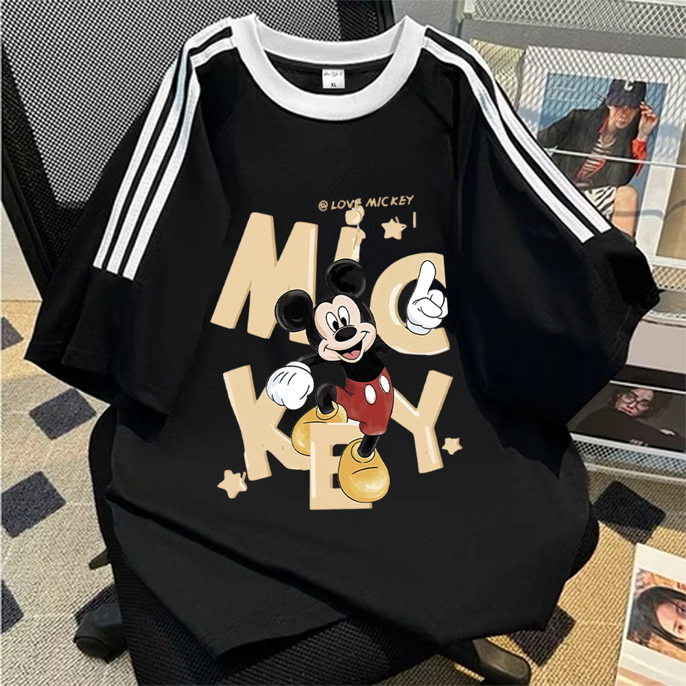 Onni Tshirt Lengan Pendek Garis Tiga  | Kaos Oversize  | Motif Miki Mouse | Bahan 100% Cotton