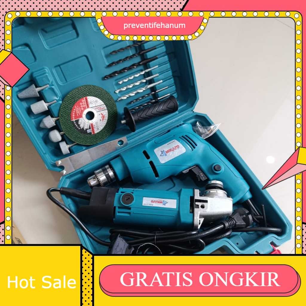PAKET Mesin Bor listrik 10mm + Gerinda 4Inch [PAKET 2ITEM] Electric Drill 10mm mesin gerinda tangan 