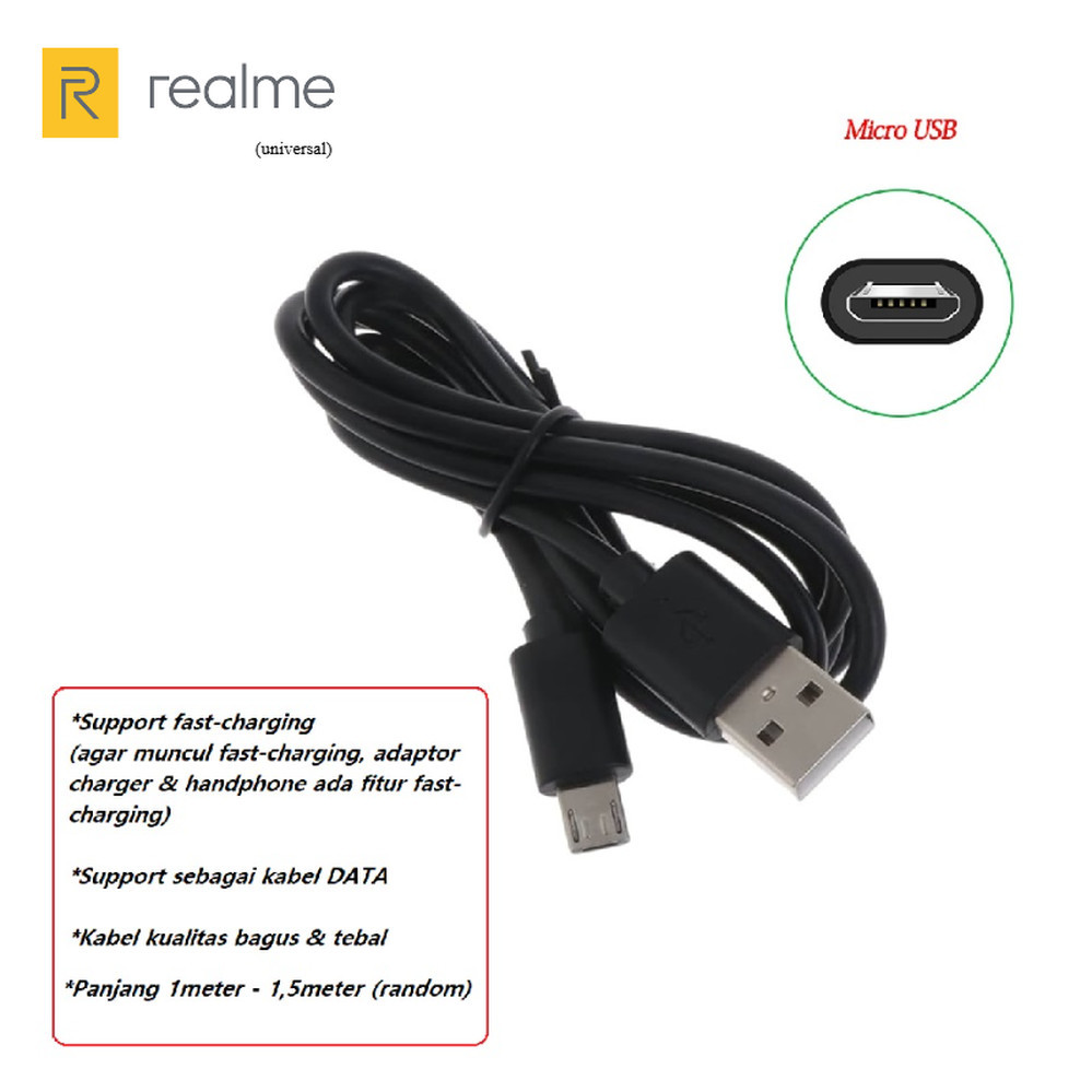 (hitam) Usb micro  kabel charger realme 3 (RMX1821) - realme 3i (RMX1827) - realme 3 pro (RMX1851)