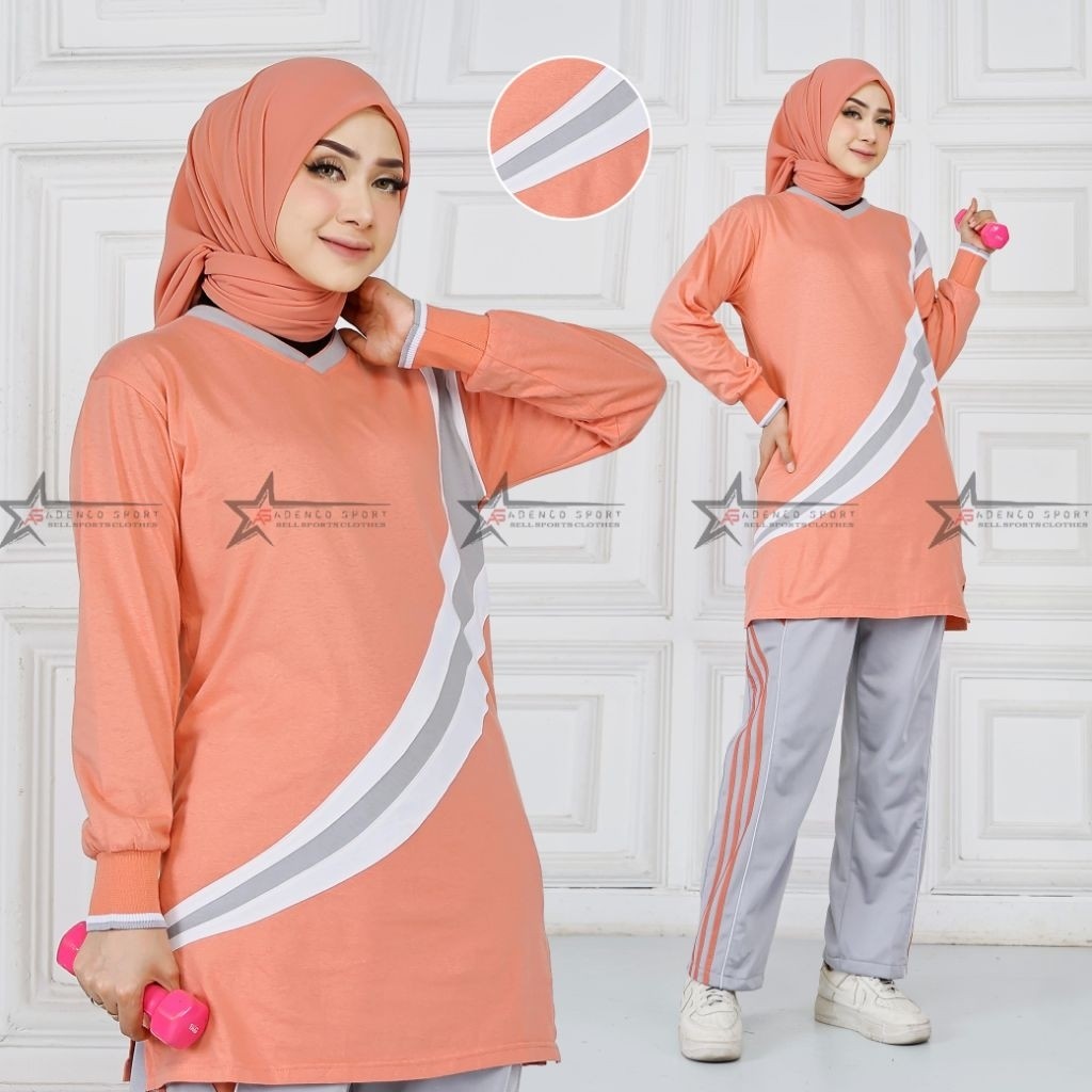 Stelan trening olahraga muslimah wanita new kaos katun muslimah sporty