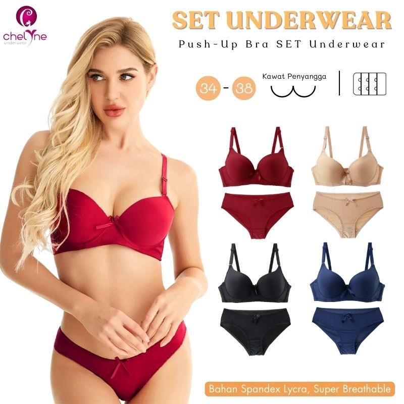 BH ( Bra + CD ) Spandex Lycra V1689 Premium Push-Up Bra Stelan Polos SET Underwear 34/38