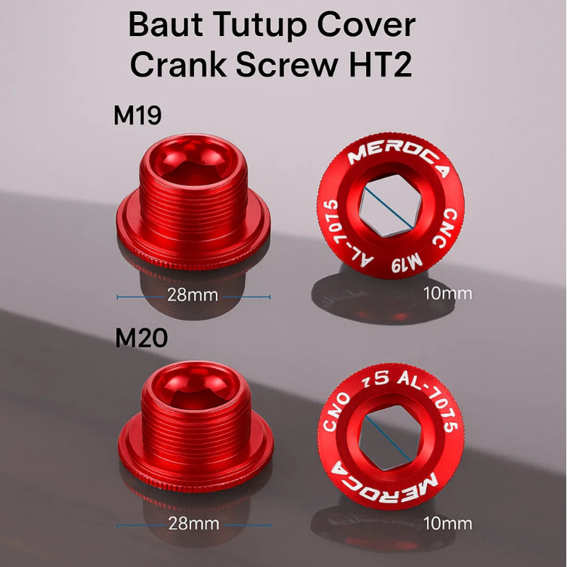 Baut Tutup Cover Crank Screw Hollowtech 2 HT2 Premium untuk Sebelah Kiri, Ukuran Lengkap M20, M19, M