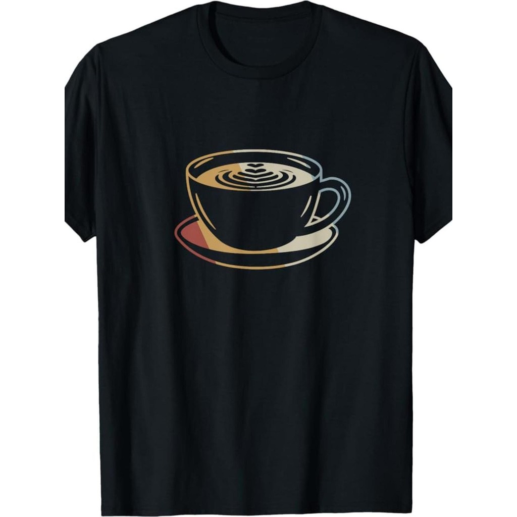 Kaos Kopi Vintage - T-Shirt Hitam Motif Latte Art, Baju Pria/Wanita Kasual, Keren