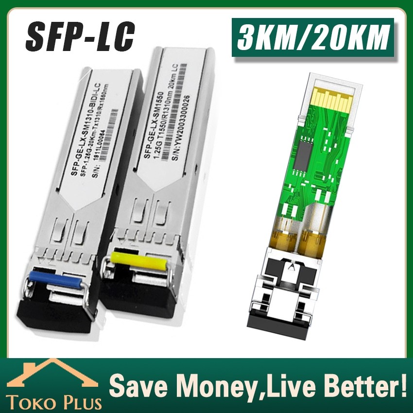 1Pasang SFP MODULE FIBER OPTIC BIDI SM SC 1.25G 3KM/20KM 1G SINGLE MODE FIBER OPTIK / Media Converte