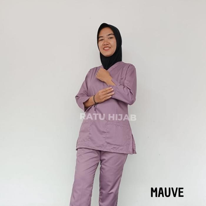 [RatuHijabCilacap] Baju Jaga Oka Lengan 7/8 One set Jaga Perawat Nakes Full Set Celana Pakaian kerja