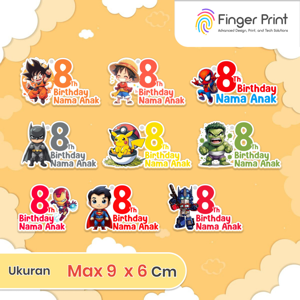 

Stiker Ulang Tahun Anak Custom — Untuk Bingkisan / Hampers / Goodie Bag | Desain Lucu | Finger Print