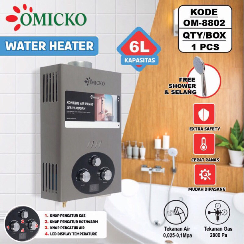 TERLARISWater Heater GAS OMICKO / PEMANAS AIR GAS DIGITAL DAN OTOMATIS Pemanas air