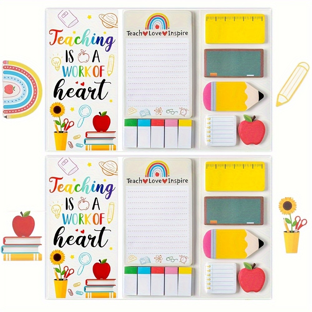 

Teacher Appreciation Sticky Notes - Teach Love Inspire Motivational Memo Pads with Page Markers & Blackboard Design stationery