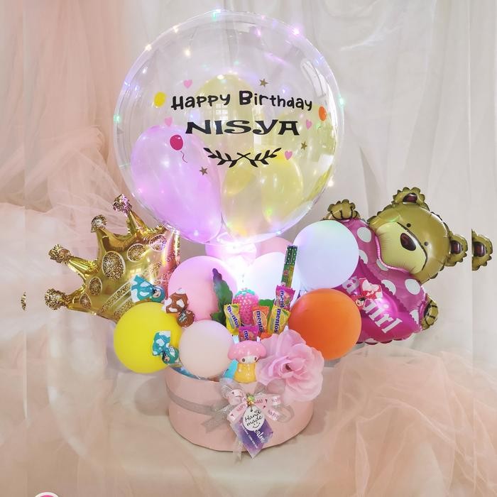 Buket balon/buket bunga/buket wisuda/buket ulang tahun/kado ultah - Led+Bat