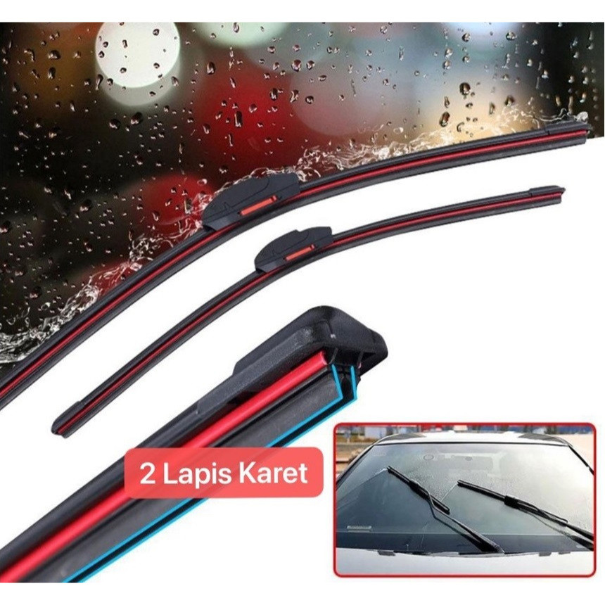 Wiper Dual Double Blade Frameless Mobil Karet Wiper