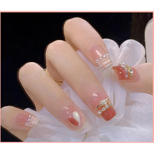 Z451 es transparan putih pendek mengenakan kuku manis keras rantai berlian manik mutiara Perancis le