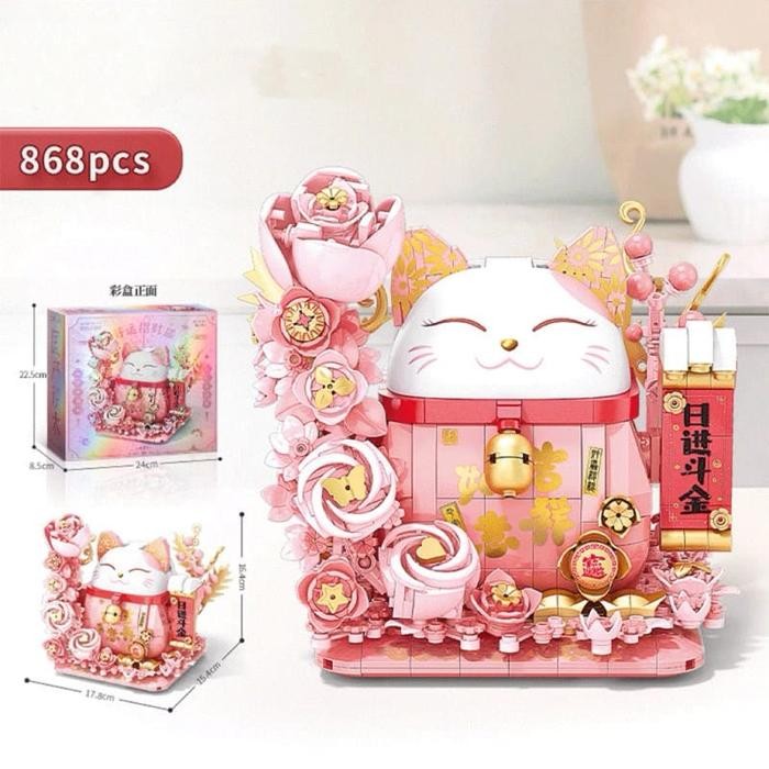 LOZ micro blocks lucky cat panda building blocks Imlek Sincia CNY - lucky pink cat by Summerstore id