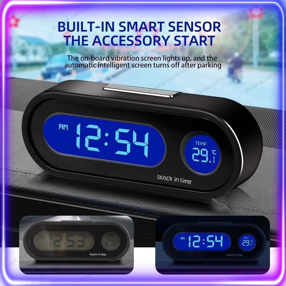 Jam Digital Led Menyala Backlight/Termometer Jam Mobil/Biru Dengan Termometer Untuk Dashboard Mobil
