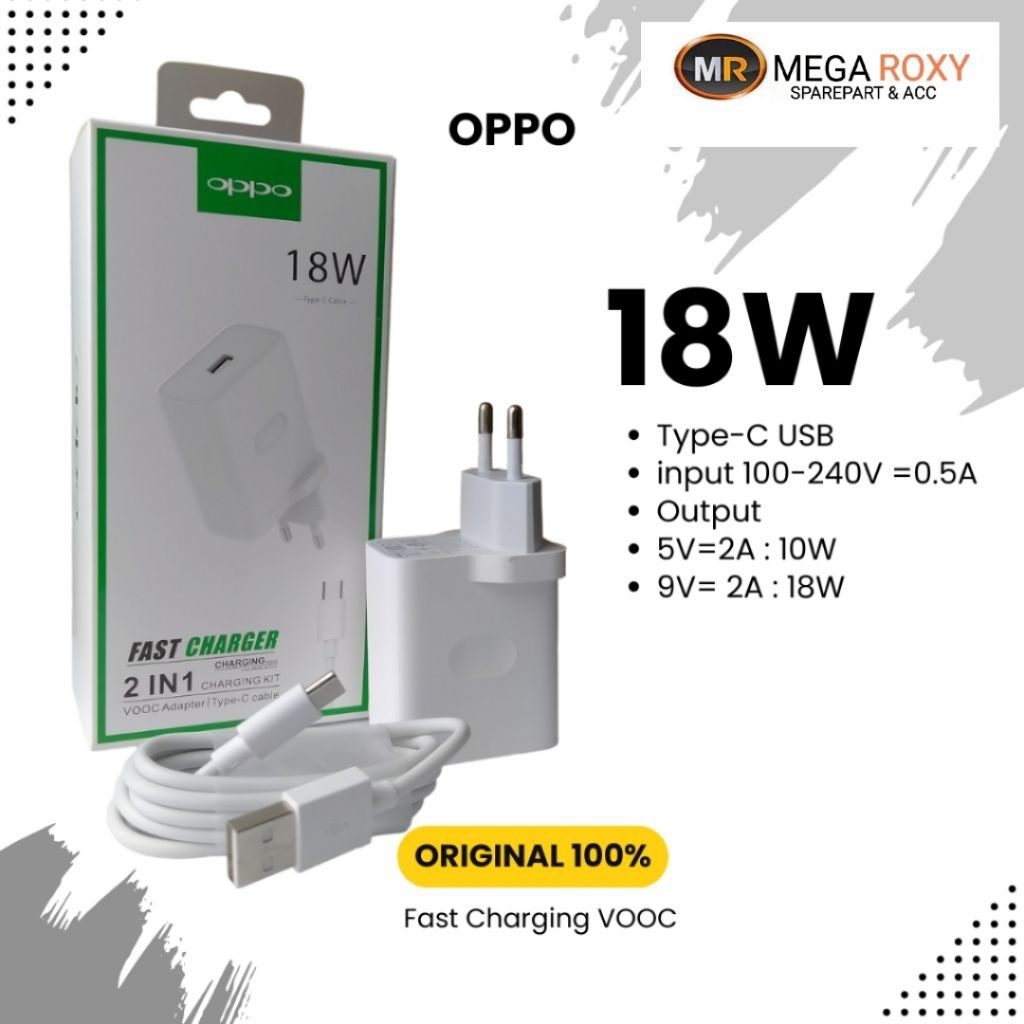CHARGER OPPO A54 A55 A53 A52 A91 A92 A5 A9 2020 RENO 4 4F TYPE C 18W WATT ADAPTOR ADAPTER FULLSET PL